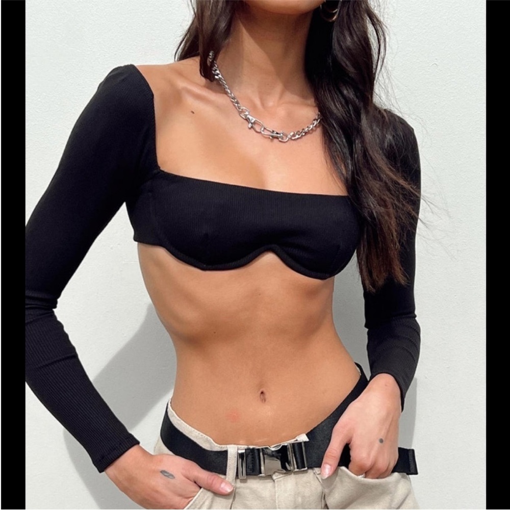 PRINCESS POLLY BECCA LONG SLEEVE CROP TOP BLACK Size 6 NWOT